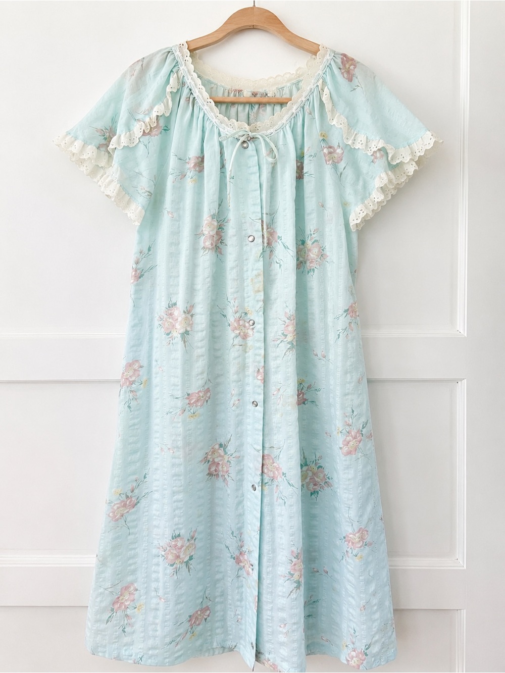 vintage komar floral muumuu nightgown pastel blue cottagecore prairie dress